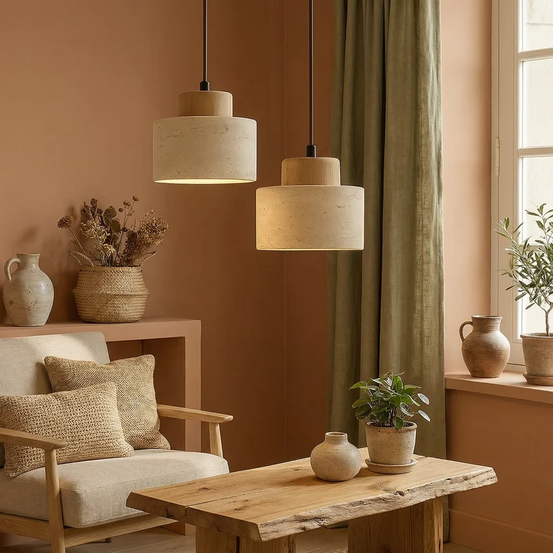 LumaStone Adjustable-Height Natural Stone Pendant Light By Euroselle