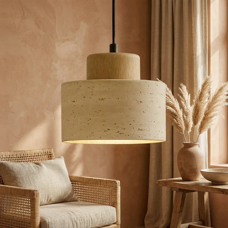 LumaStone Adjustable-Height Natural Stone Pendant Light By Euroselle