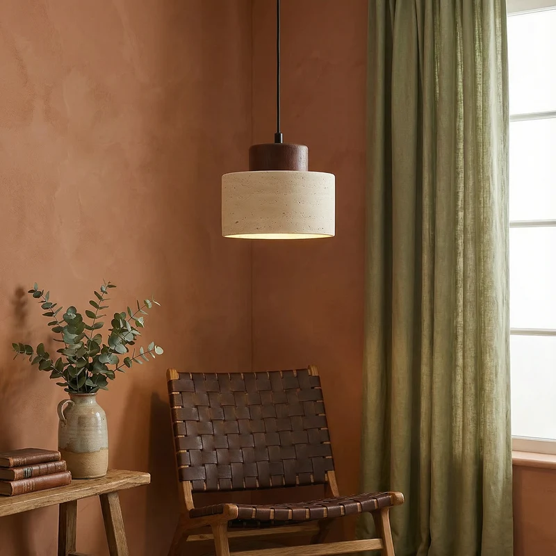 LumaStone Adjustable-Height Natural Stone Pendant Light By Euroselle