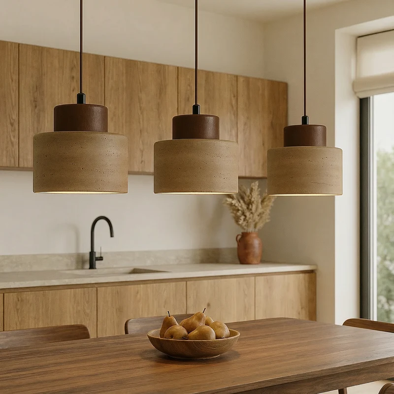 LumaStone Adjustable-Height Natural Stone Pendant Light By Euroselle
