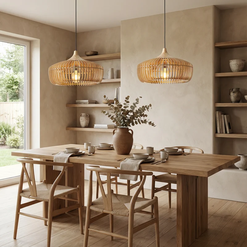 Elmora Natural Wood Pendant Light By Euroselle With Nordic Kitchen Design