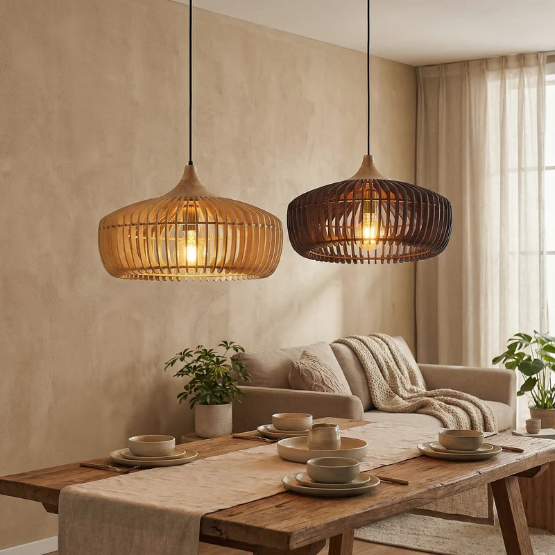 Elmora Natural Wood Pendant Light By Euroselle With Nordic Kitchen Design