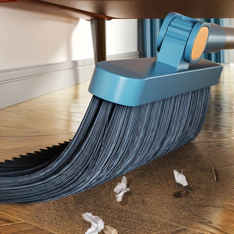Euroselle Rotatable Long-Handle Broom And Dustpan Set With Built-In Comb Teeth
