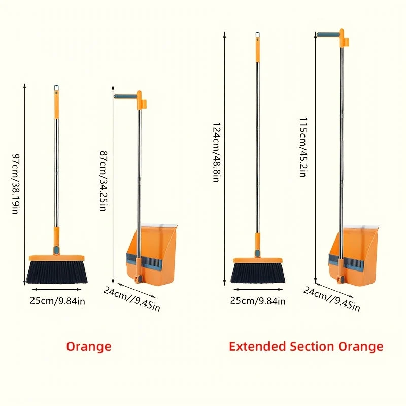 Euroselle Rotatable Long-Handle Broom And Dustpan Set With Built-In Comb Teeth