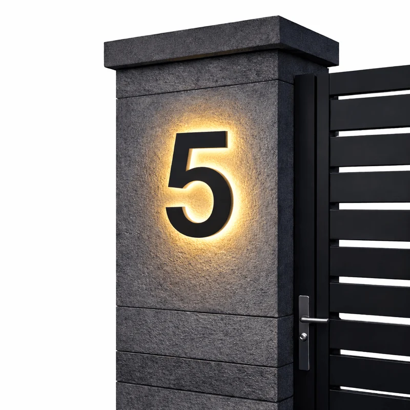 Euroselle Customizable LED House Number Sign With Stainless Steel And Acrylic Illuminated Address