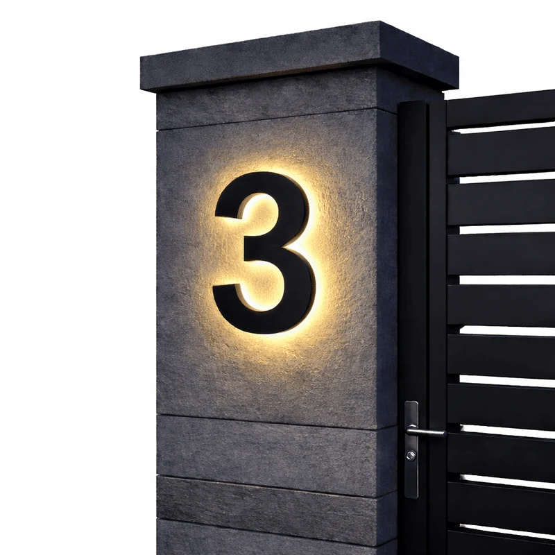 Euroselle Customizable LED House Number Sign With Stainless Steel And Acrylic Illuminated Address