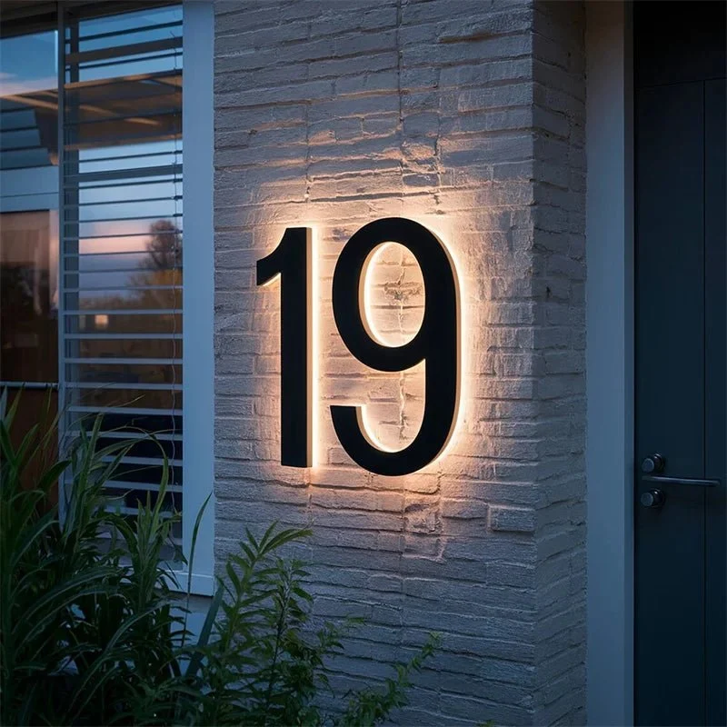 Euroselle Customizable LED House Number Sign With Stainless Steel And Acrylic Illuminated Address