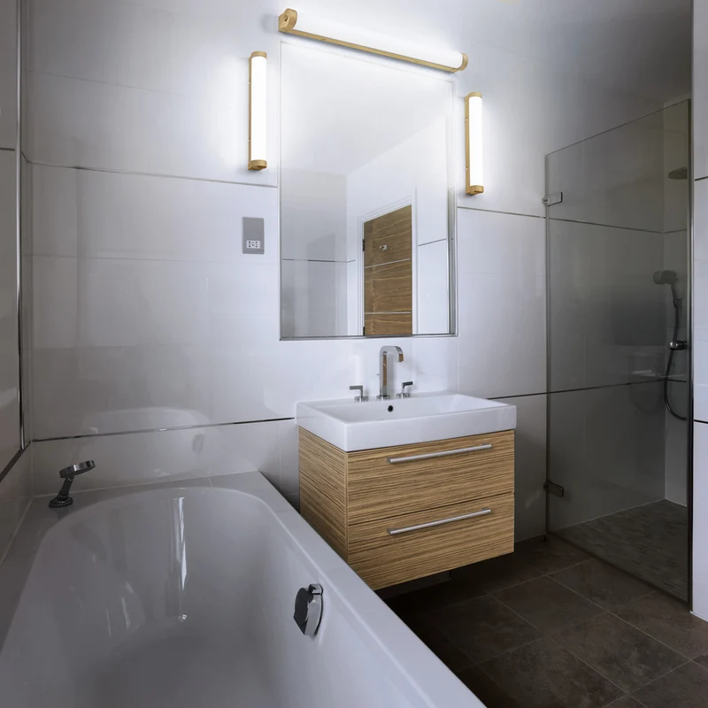 OSRAM ORBIS Tube Badezimmer Spiegel-/Wandleuchte Frost-Glas 12W 60cm Holzdekor