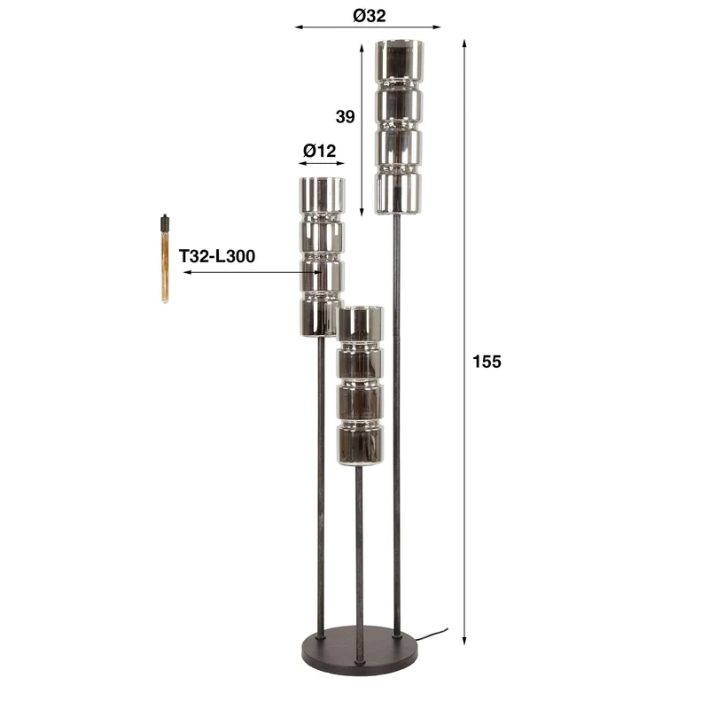 Stehlampe 3L gestuft cylinder glass