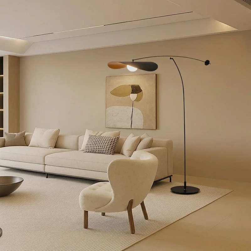 Euroselle Luma Line Bamboo Floor Lamp With Soft LED Glow Illumination