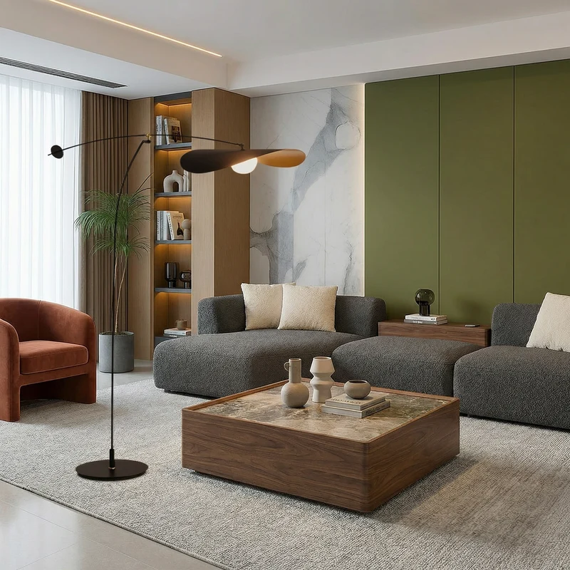 Euroselle Luma Line Bamboo Floor Lamp With Soft LED Glow Illumination