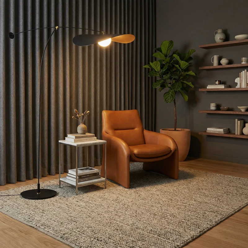Euroselle Luma Line Bamboo Floor Lamp With Soft LED Glow Illumination