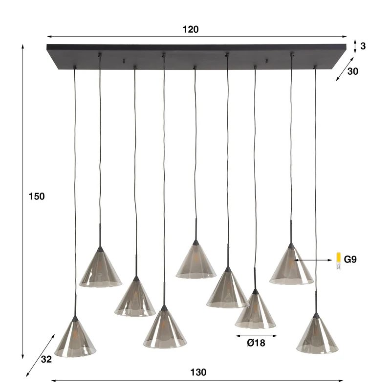 Hängelampe 5+4 Kegel Kappe Glas (G9)