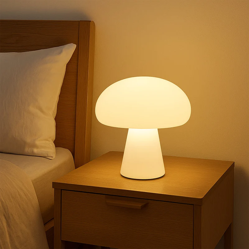 Euroselle Modern Mushroom Table Lamp With Warm White LED Acrylic Bedside Light