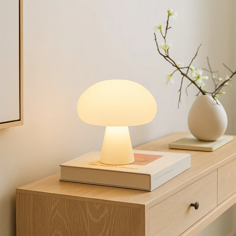 Euroselle Modern Mushroom Table Lamp With Warm White LED Acrylic Bedside Light