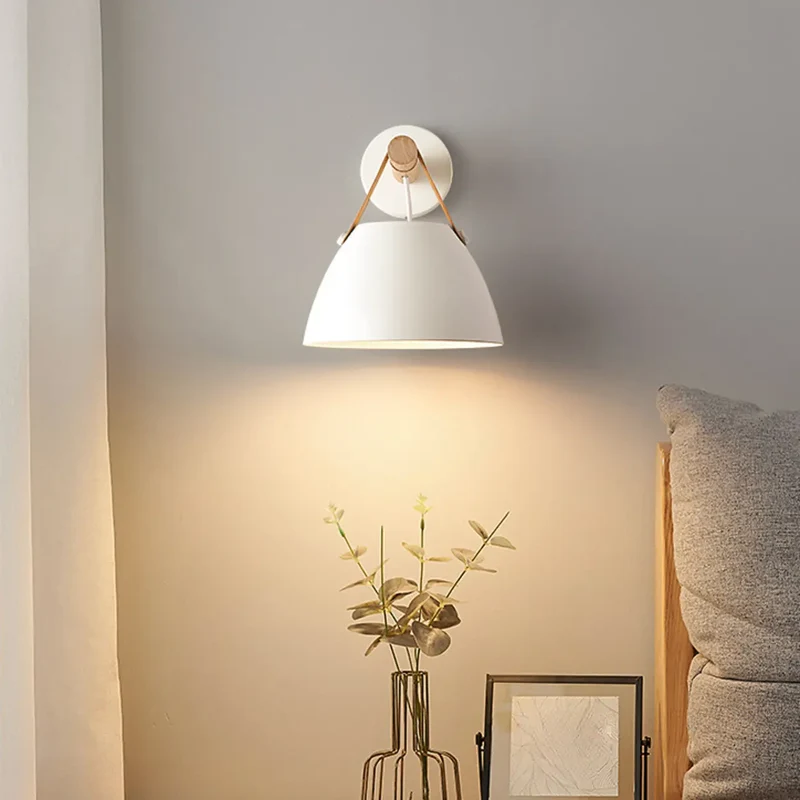 Euroselle White Cone Shade Wall Light With Leather Strap LED Indoor Fixture