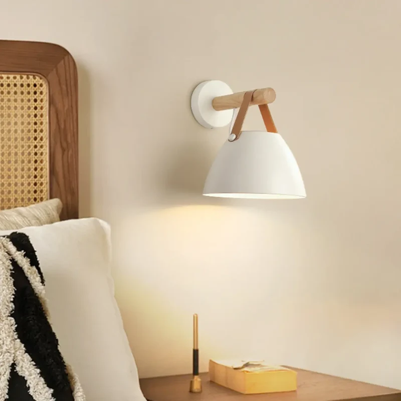 Euroselle White Cone Shade Wall Light With Leather Strap LED Indoor Fixture
