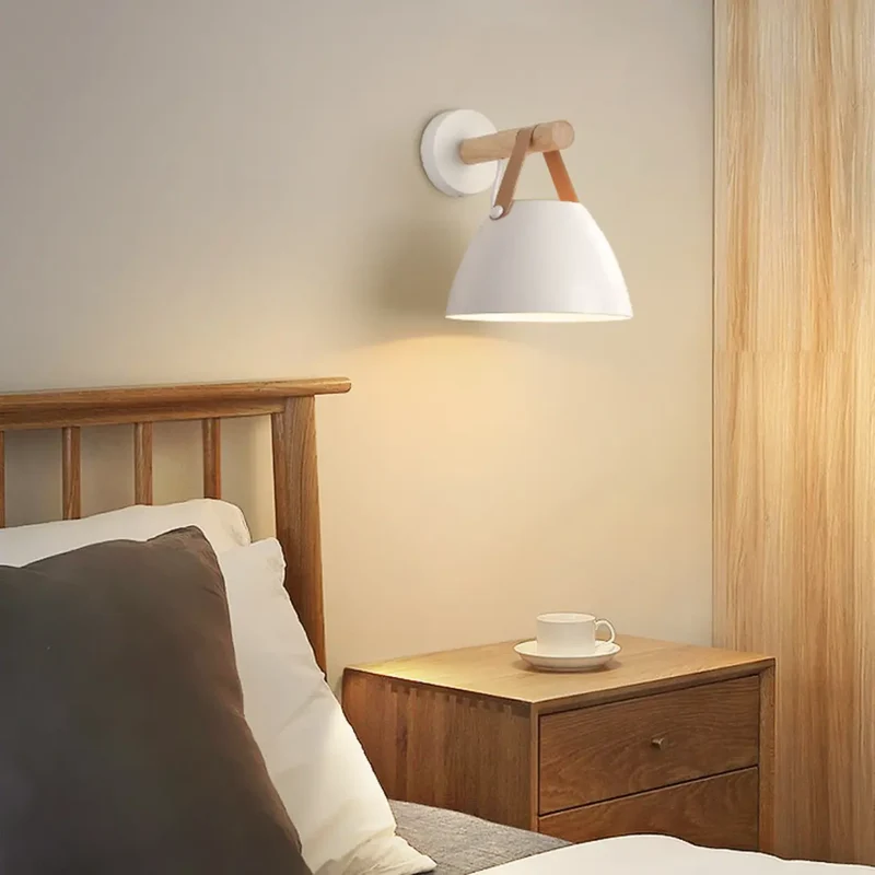 Euroselle White Cone Shade Wall Light With Leather Strap LED Indoor Fixture