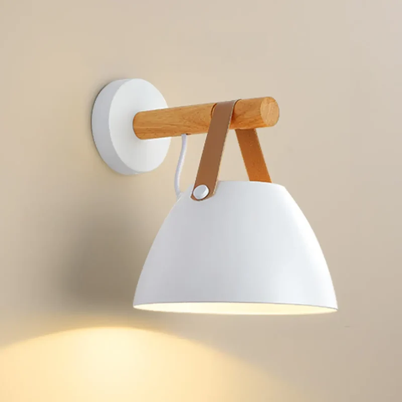 Euroselle White Cone Shade Wall Light With Leather Strap LED Indoor Fixture