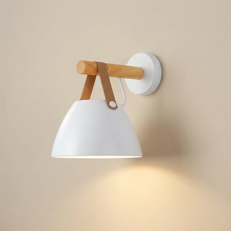 Euroselle White Cone Shade Wall Light With Leather Strap LED Indoor Fixture