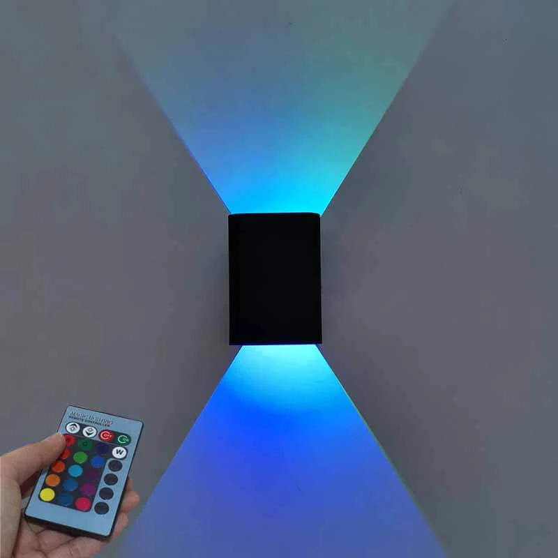 Euroselle Modern RGB LED Wall Light With Remote Control - Square Aluminium Wall Lamp