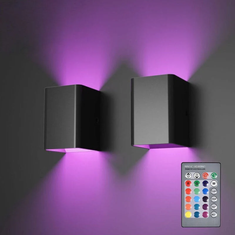 Euroselle Modern RGB LED Wall Light With Remote Control - Square Aluminium Wall Lamp