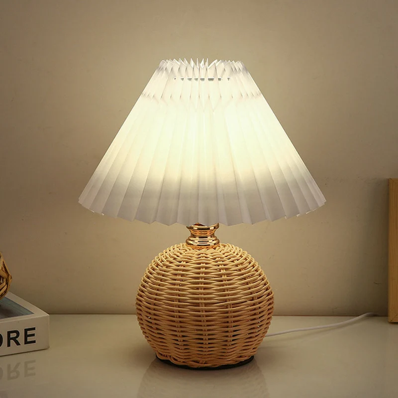 Euroselle Table Lamp With Fabric Shade And Metal Or Wood Base For Desk Or Bedside