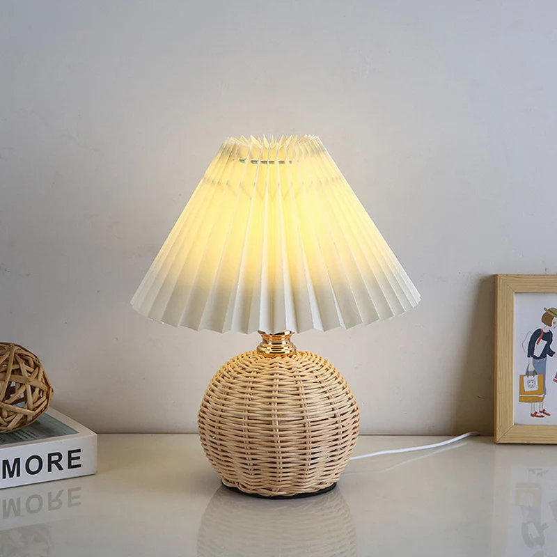 Euroselle Table Lamp With Fabric Shade And Metal Or Wood Base For Desk Or Bedside