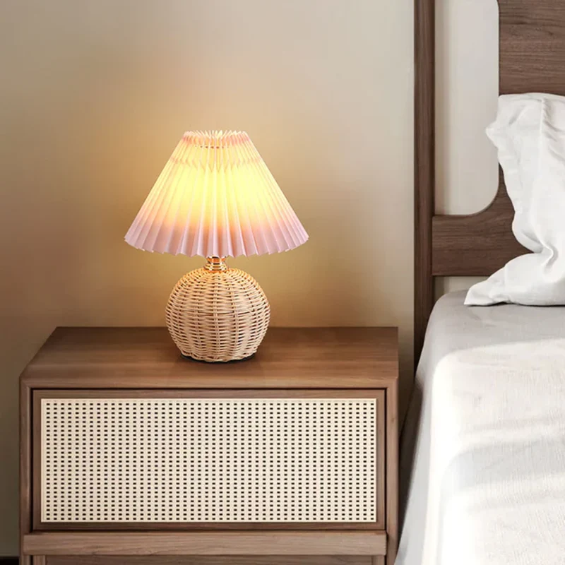 Euroselle Table Lamp With Fabric Shade And Metal Or Wood Base For Desk Or Bedside