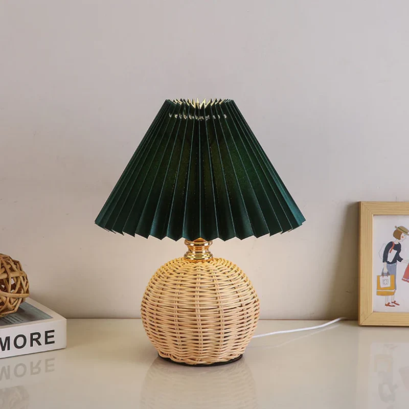 Euroselle Table Lamp With Fabric Shade And Metal Or Wood Base For Desk Or Bedside