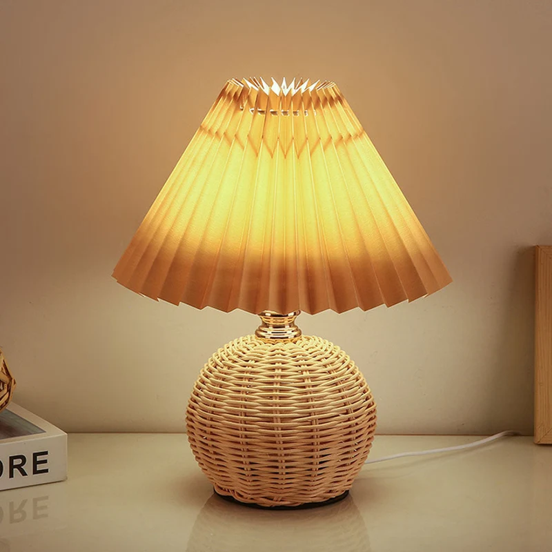 Euroselle Table Lamp With Fabric Shade And Metal Or Wood Base For Desk Or Bedside