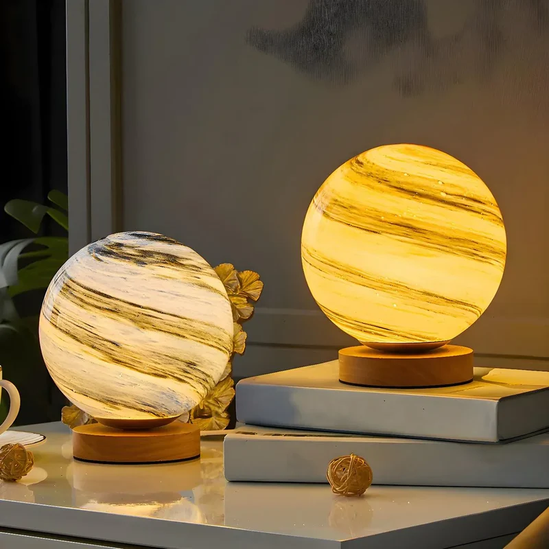 Euroselle Rechargeable Table Lamp With Glass Globe Warm LED Light