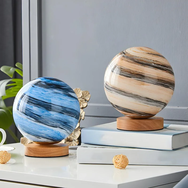 Euroselle Rechargeable Table Lamp With Glass Globe Warm LED Light