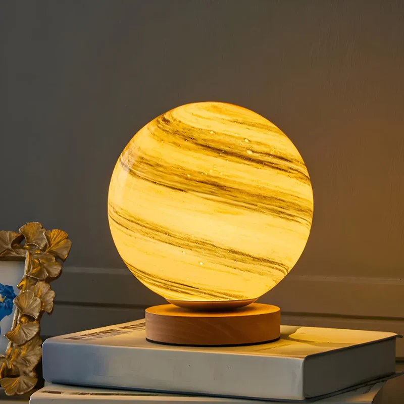Euroselle Rechargeable Table Lamp With Glass Globe Warm LED Light