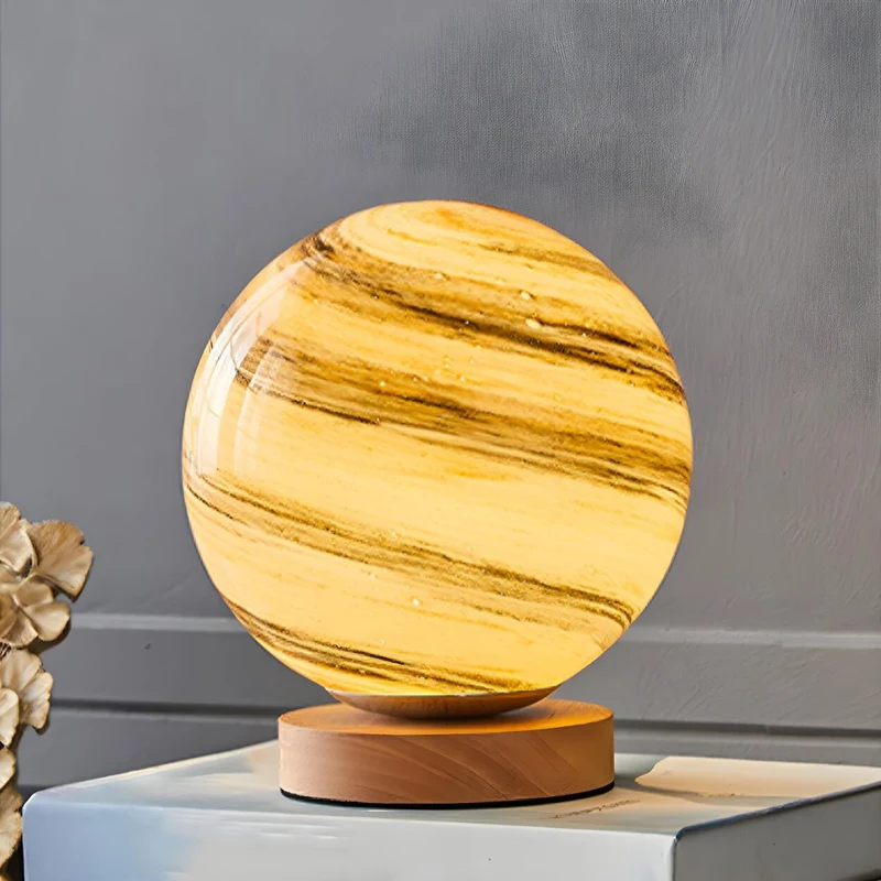 Euroselle Rechargeable Table Lamp With Glass Globe Warm LED Light