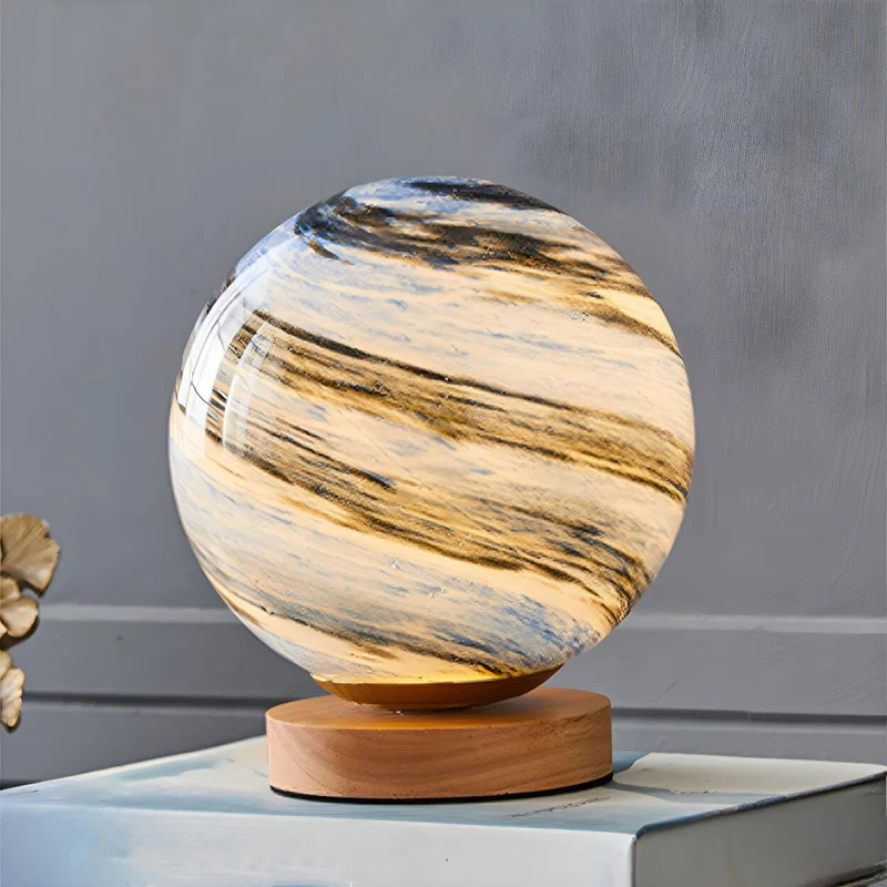 Euroselle Rechargeable Table Lamp With Glass Globe Warm LED Light