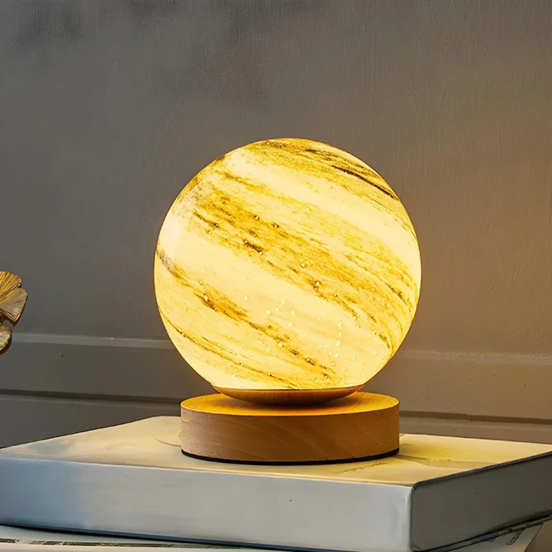 Euroselle Rechargeable Table Lamp With Glass Globe Warm LED Light