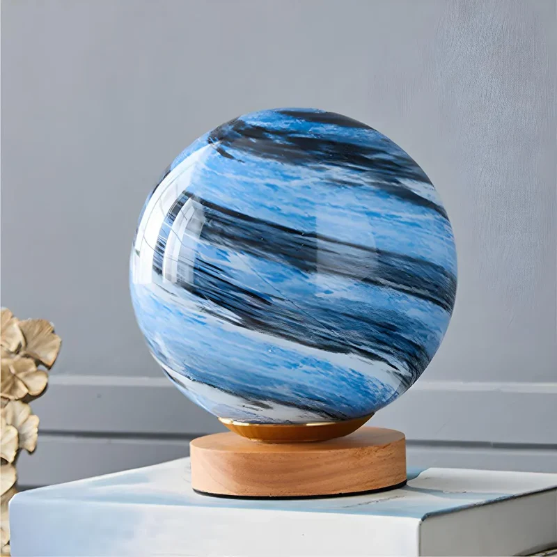 Euroselle Rechargeable Table Lamp With Glass Globe Warm LED Light