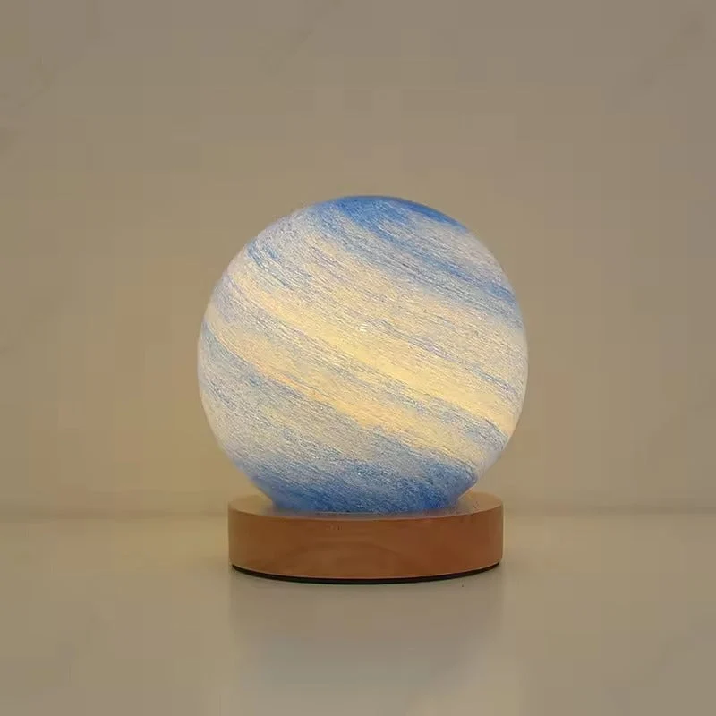 Euroselle Table Lamp With Glass Globe And Wood Base LED Dimmable Plug In