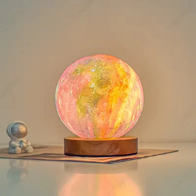 Euroselle Table Lamp With Glass Globe And Wood Base LED Dimmable Plug In