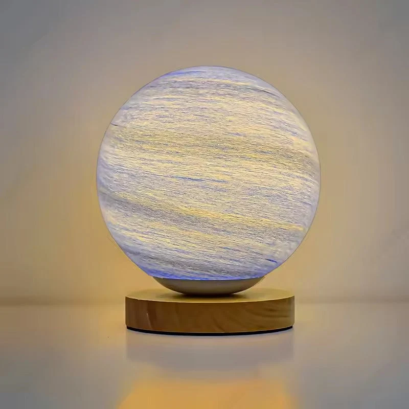 Euroselle Table Lamp With Glass Globe And Wood Base LED Dimmable Plug In