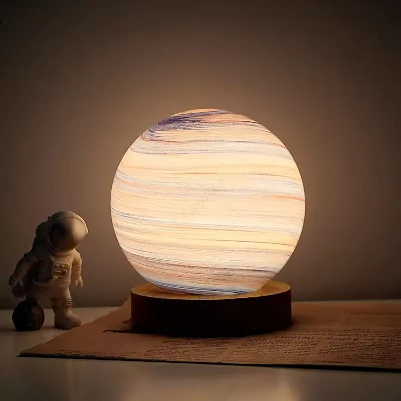 Euroselle Table Lamp With Glass Globe And Wood Base LED Dimmable Plug In