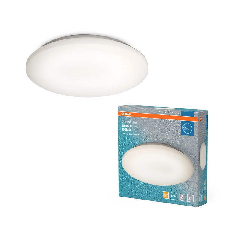OSRAM LED Deckenleuchte Alu weiß, IP44 mit Sensor, 21W, 1800LM, 3000K, 400mm Wandleuchte und Deckenlampe ORBIS,