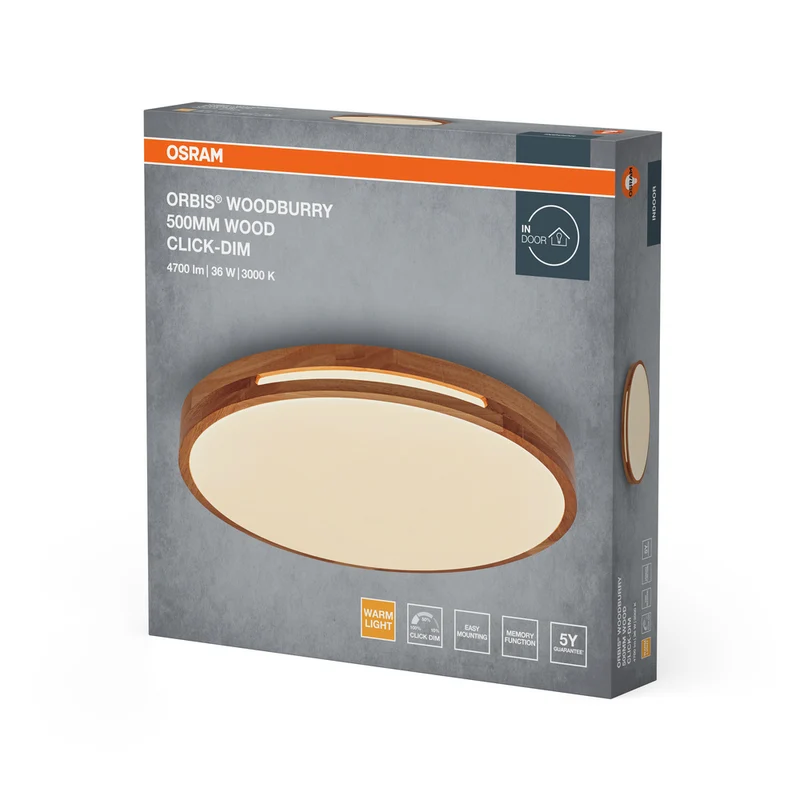 OSRAM ORBIS Woodburry Deckenleuchte dimmbar Click-DIM 36W 500mm Holz