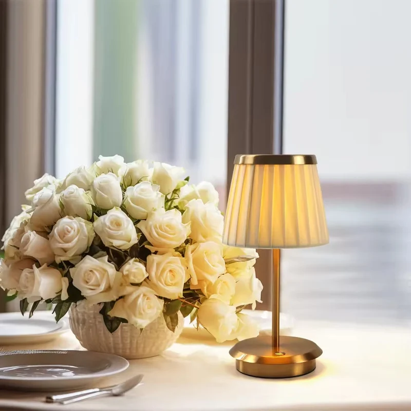 Euroselle Table Lamp With Iron Frame And Fabric Shade, Adjustable Height LED