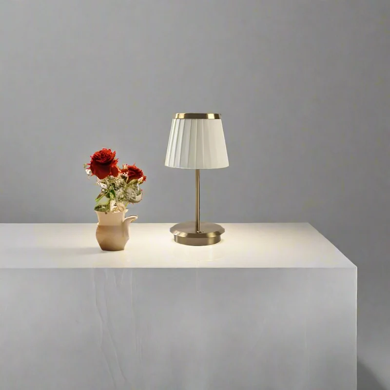 Euroselle Table Lamp With Iron Frame And Fabric Shade, Adjustable Height LED
