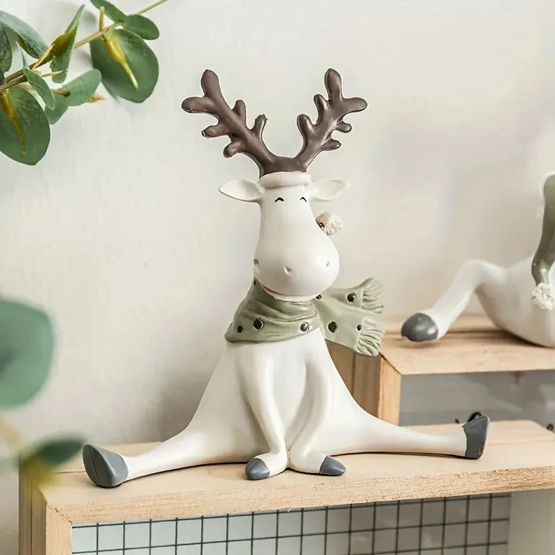 Euroselle Handcrafted Holiday Reindeer Figurine With Cozy Scarf 5.5 Inch