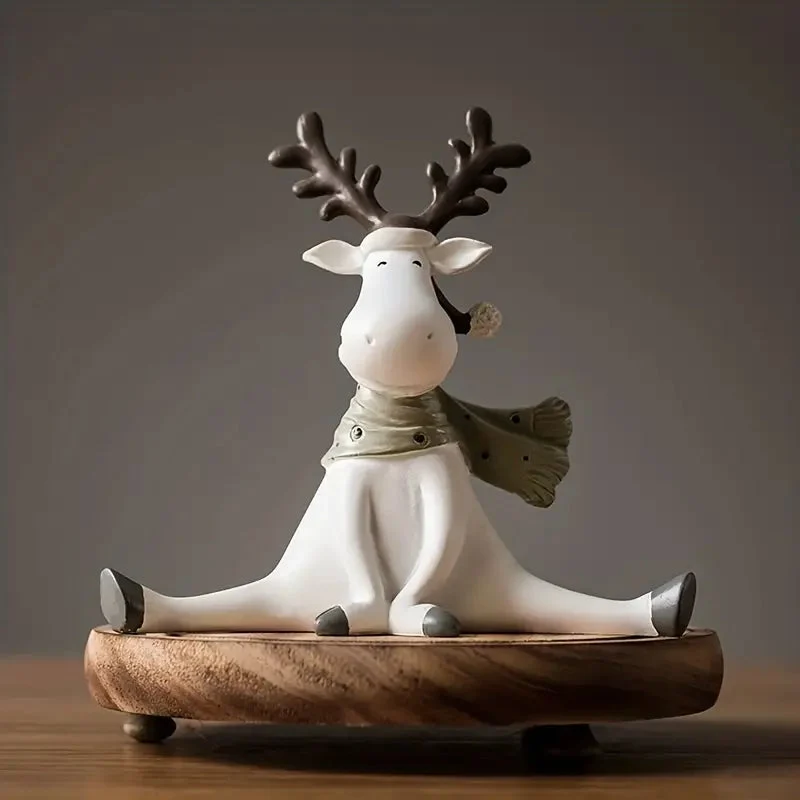 Euroselle Handcrafted Holiday Reindeer Figurine With Cozy Scarf 5.5 Inch