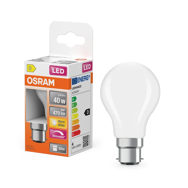 OSRAM LED Lampe LED Retrofit CLASSIC P DIM 4.8W 827 Frosted B22d, 470 lm, 2700 K, Warmweiß