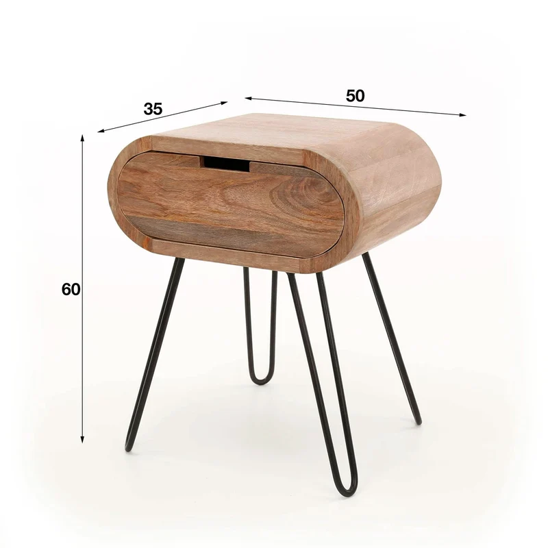 Nachttisch barrel 1 Schublade – Massif mango Sandfarbe